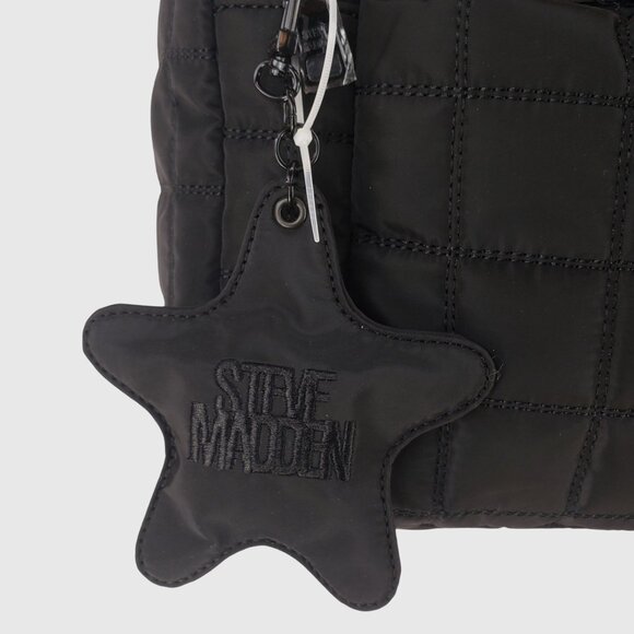 Steve Madden Quilted Nylon Black Duffel Bag With Star Charm & Adjustable Strap - Picture 3 of 13